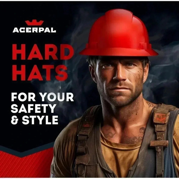 ACERPAL Full Brim Vented Red Finish Construction Hard Hat Work OSHA Approved - Picture 7 of 12